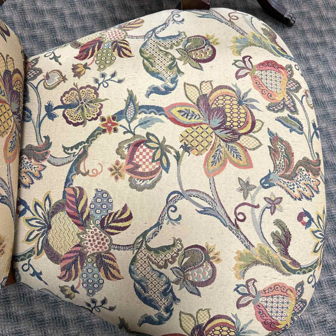 Tan Floral Upholstered Arm Chair