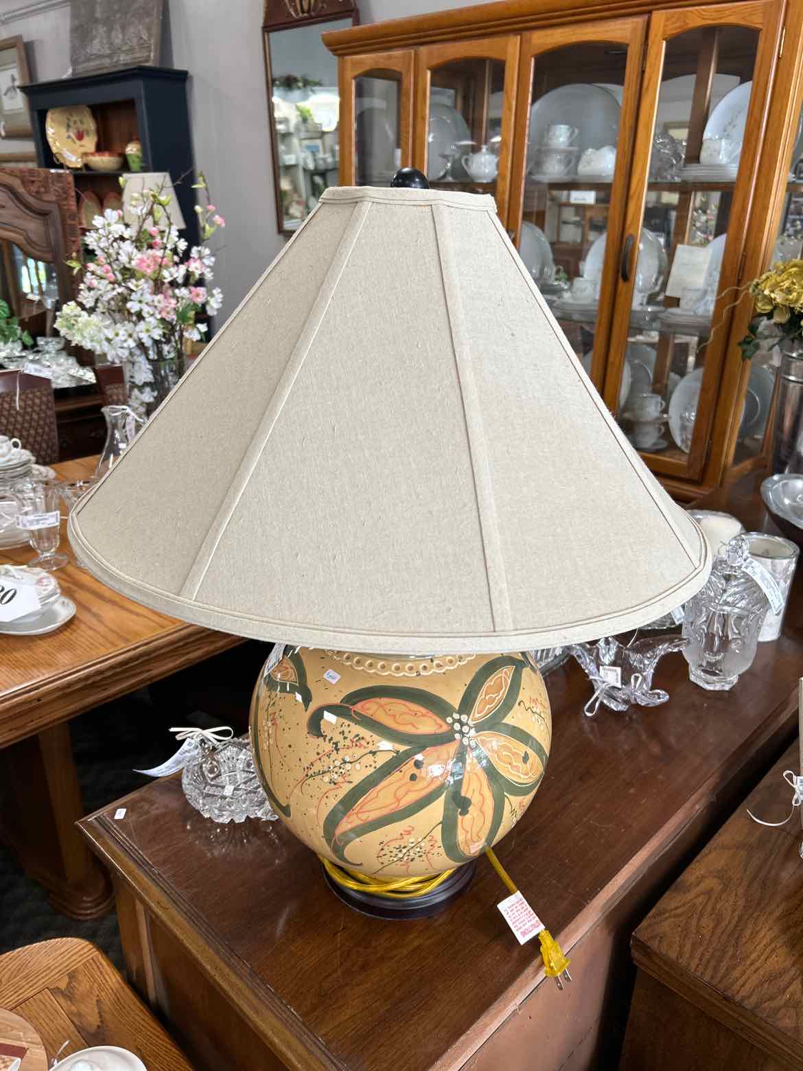 Tan w/Green & Orange Round Lamp