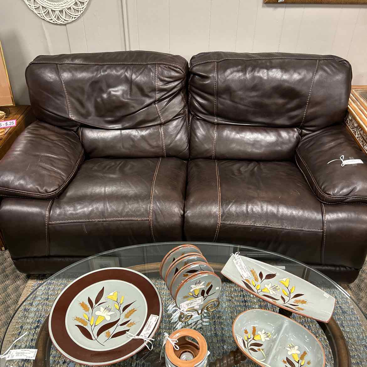 Brown Leather Recliner Loveseat AS IS