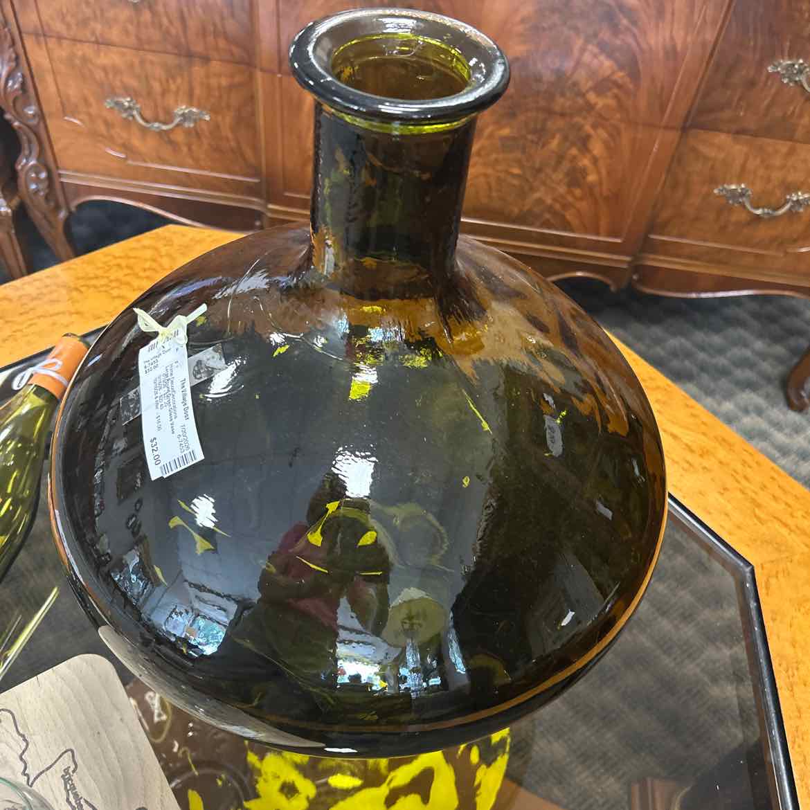 Large Round Green Glass Vase