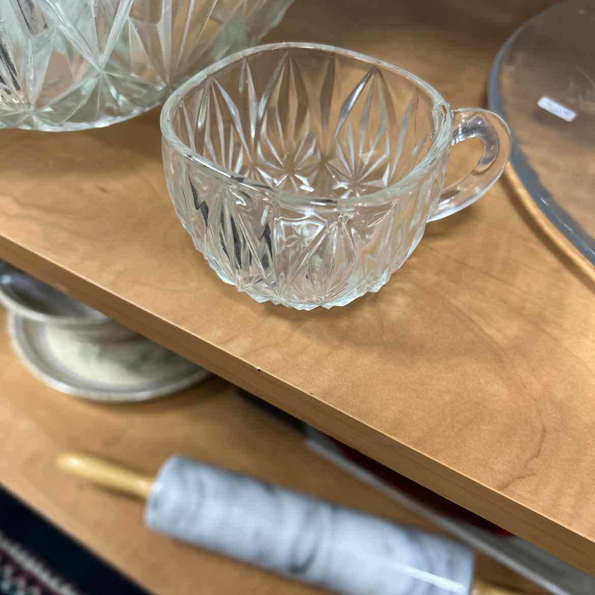 Glass Punch Bowl w/Ruffled Edge/12 Cups/Ladle