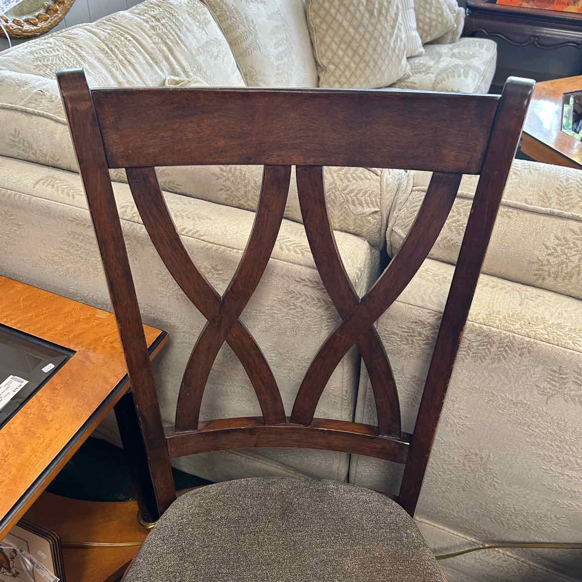Wood Side Chair w/Gray-Green Seat AS IS