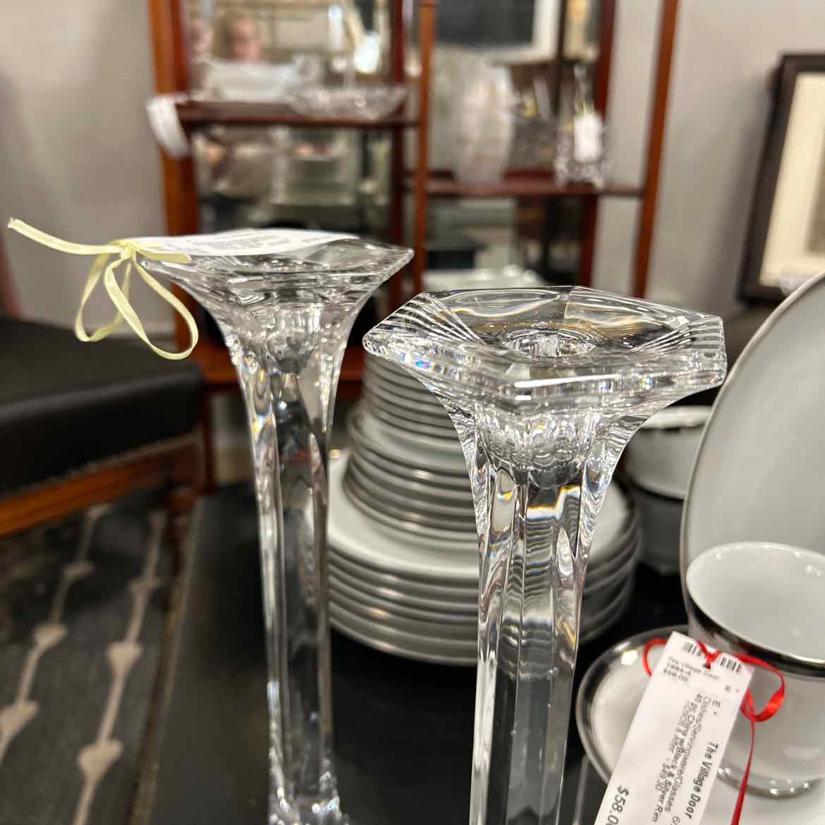 2 Tall Crystal Candlesticks