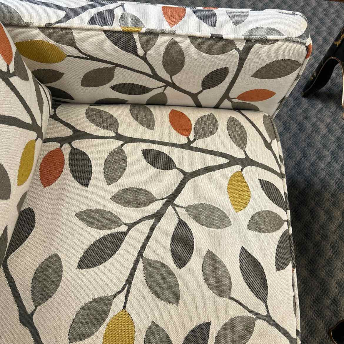 Upholstered Arm Chair W Gray,Green,Gold Leaves