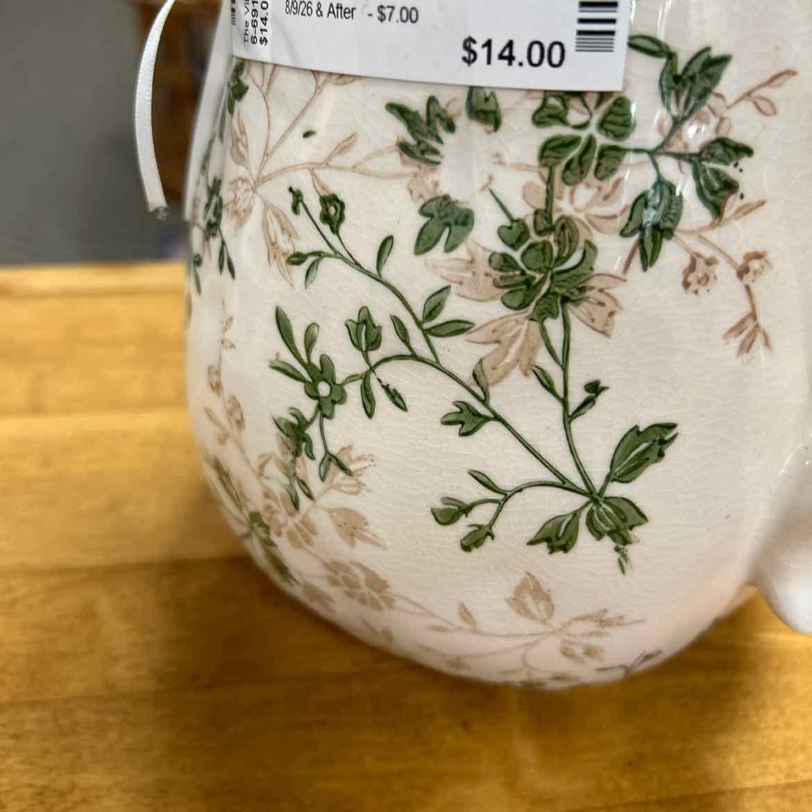 Stoneware Pitcher W Green Leaves