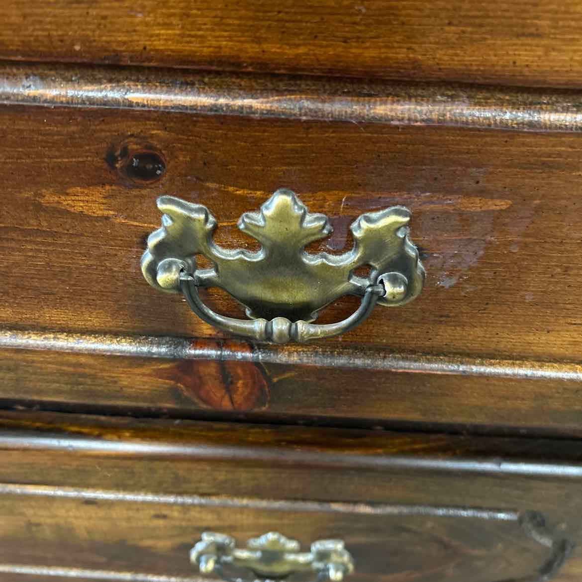 Tall Wood 5 Drawer Chest w/Brass Handles