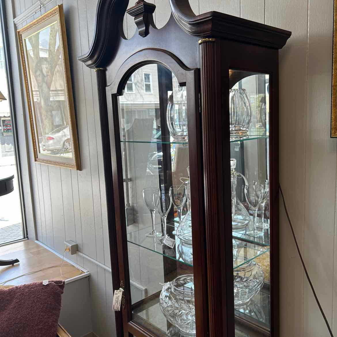 Narrow Glass & Wood Curio Cabinet
