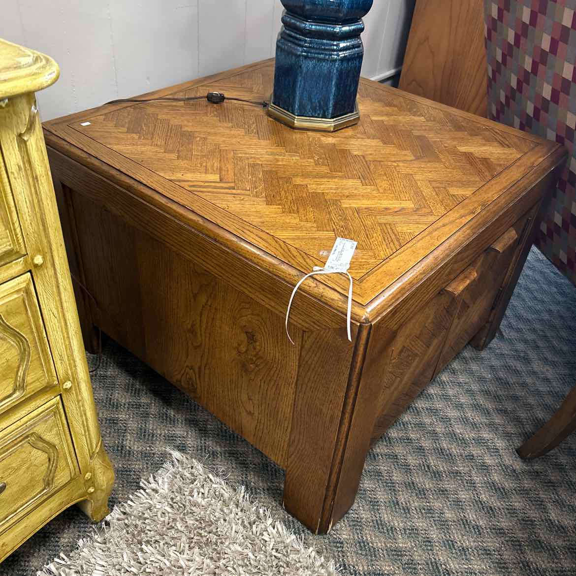 Wood End Table w/Herringbone Top