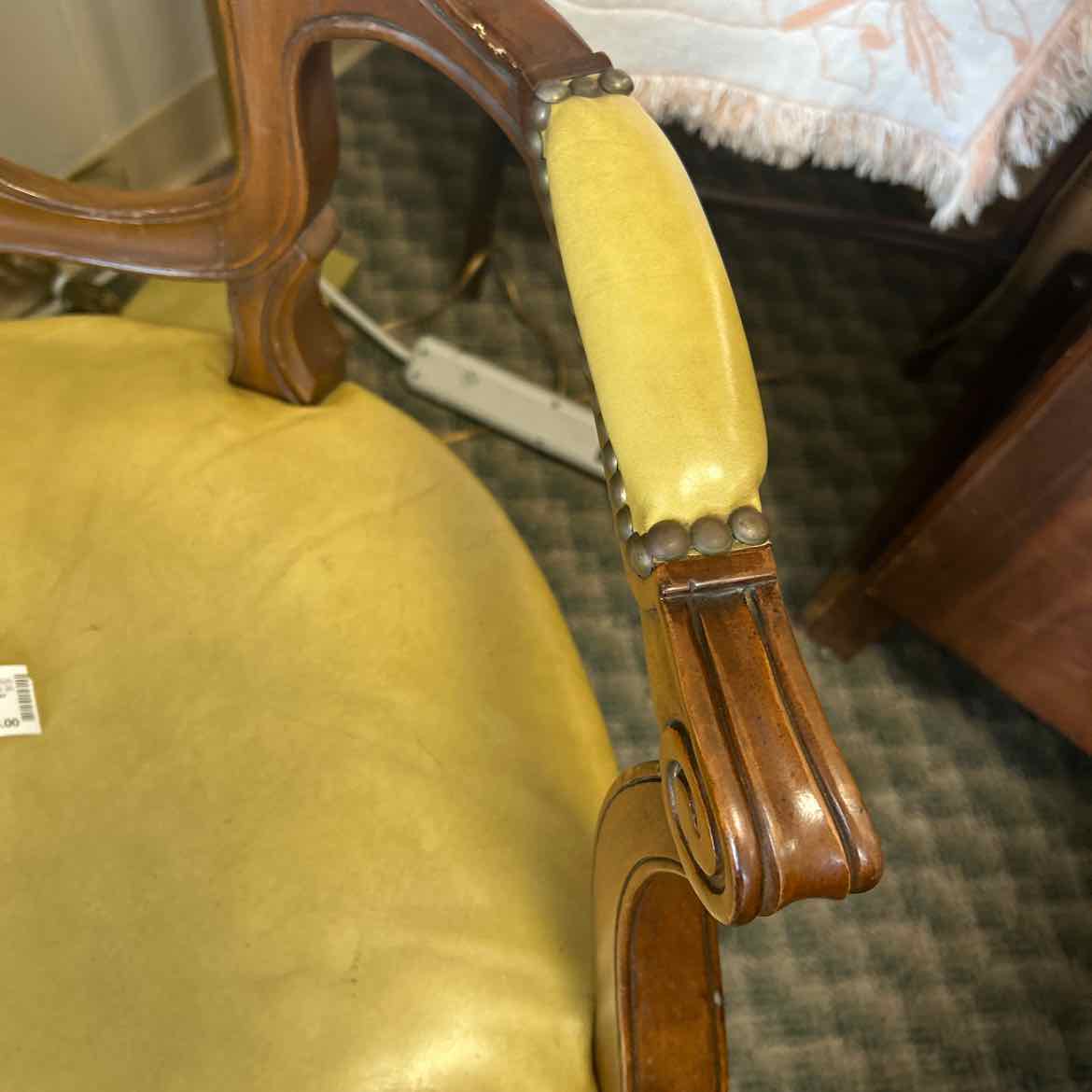 Kindel Gold Leather Dining Arm Chair