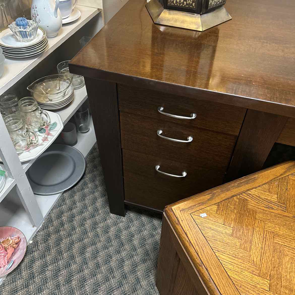Dark Wood Desk w/3 Drawers