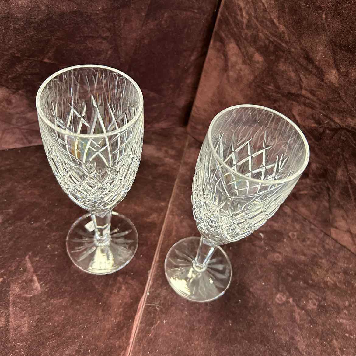 Pair Waterford Diamond Pattern Champagne Flutes