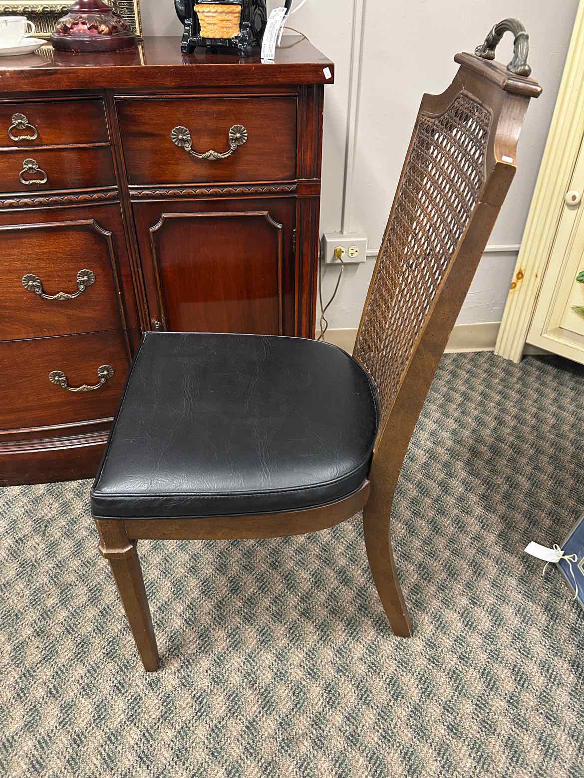 Cane back Chair w/Black Seat