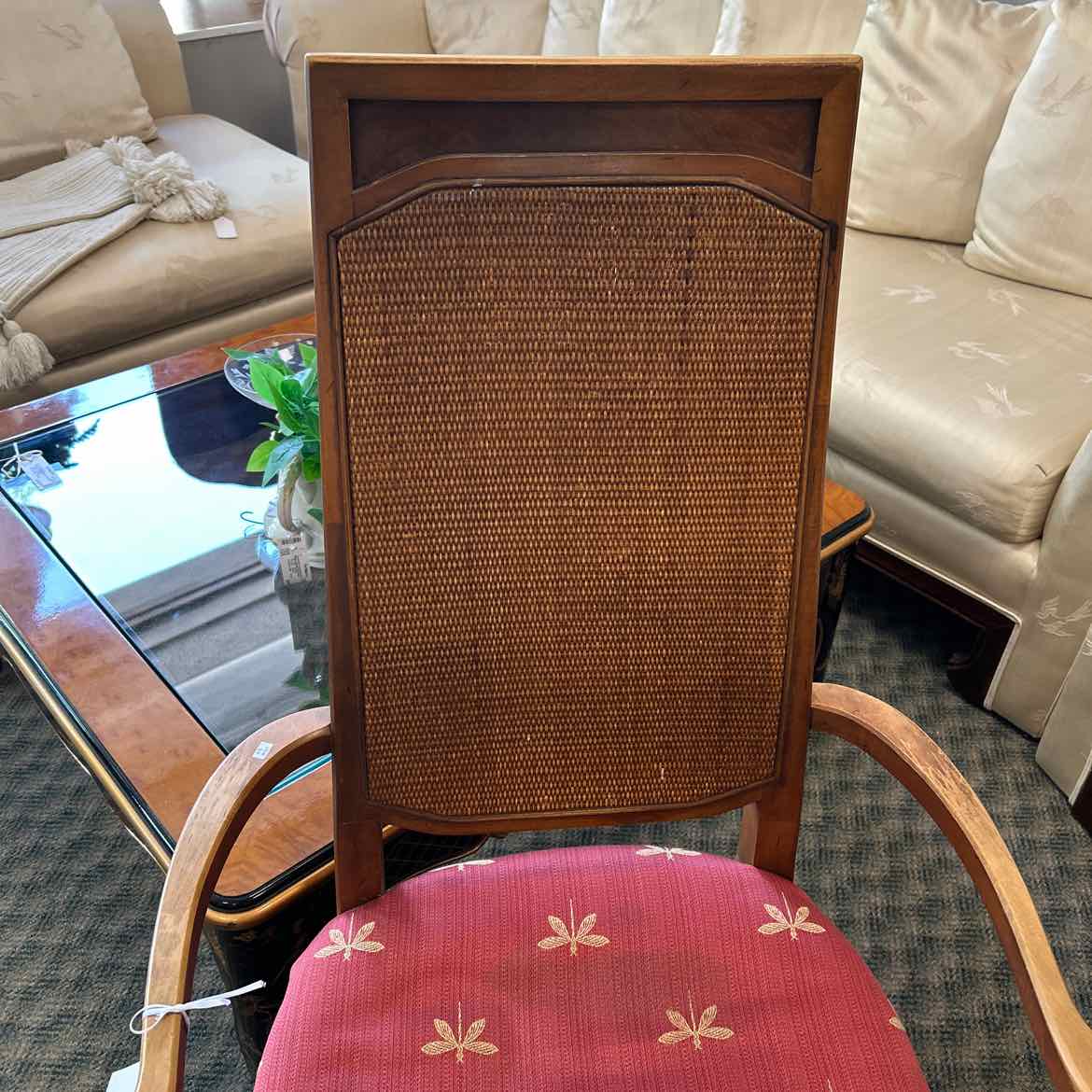 Wood Arm Chair w/Red Upholstered Seat