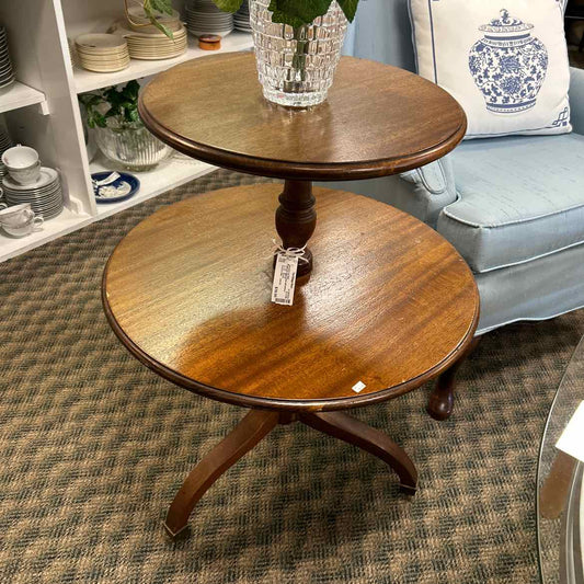 Wood 2 Tier End Table w/Casters