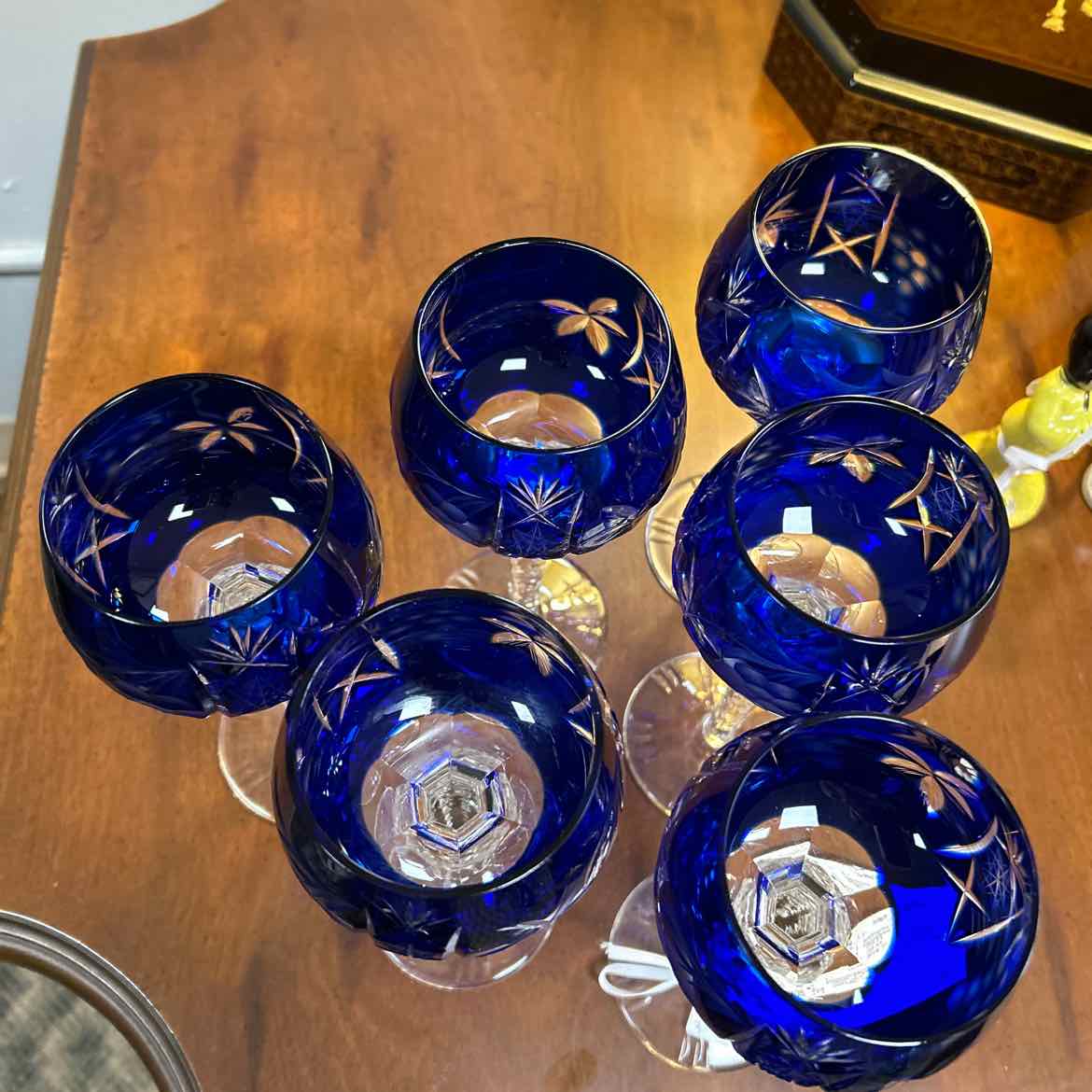 6 Czech Cobalt Blue Wine Glasses