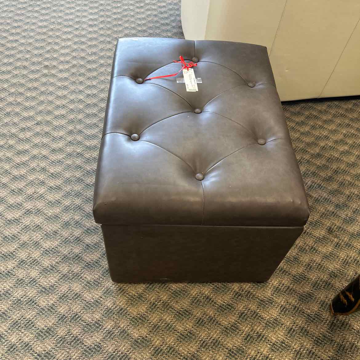 Brown Vinyl Storage Ottoman  AS IS