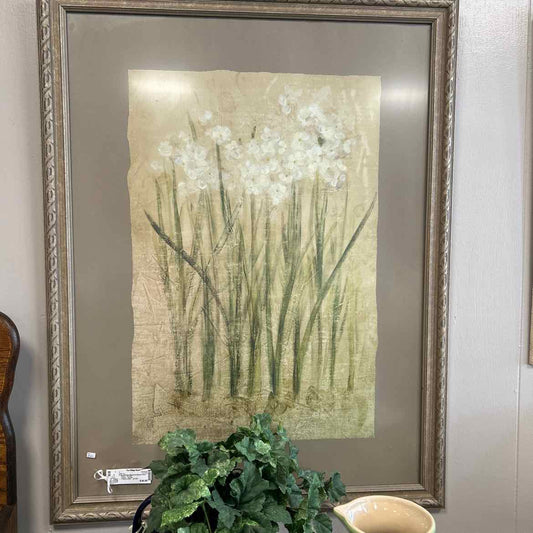 Print of White Flowers in Wood Frame
