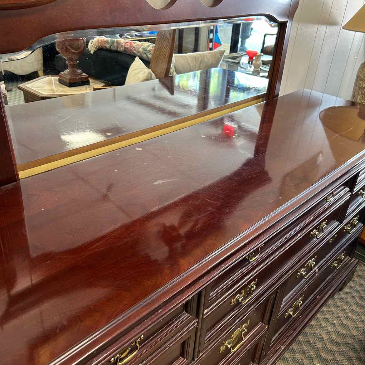 Mahogany Dresser w/Brass Handles & Mirror