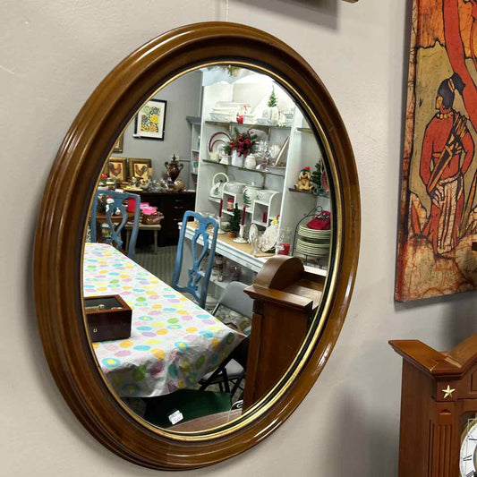 Oval Wall Mirror in Brown Frame