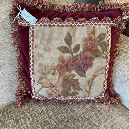 Tan & Rust Pillow w/Flowers in Center