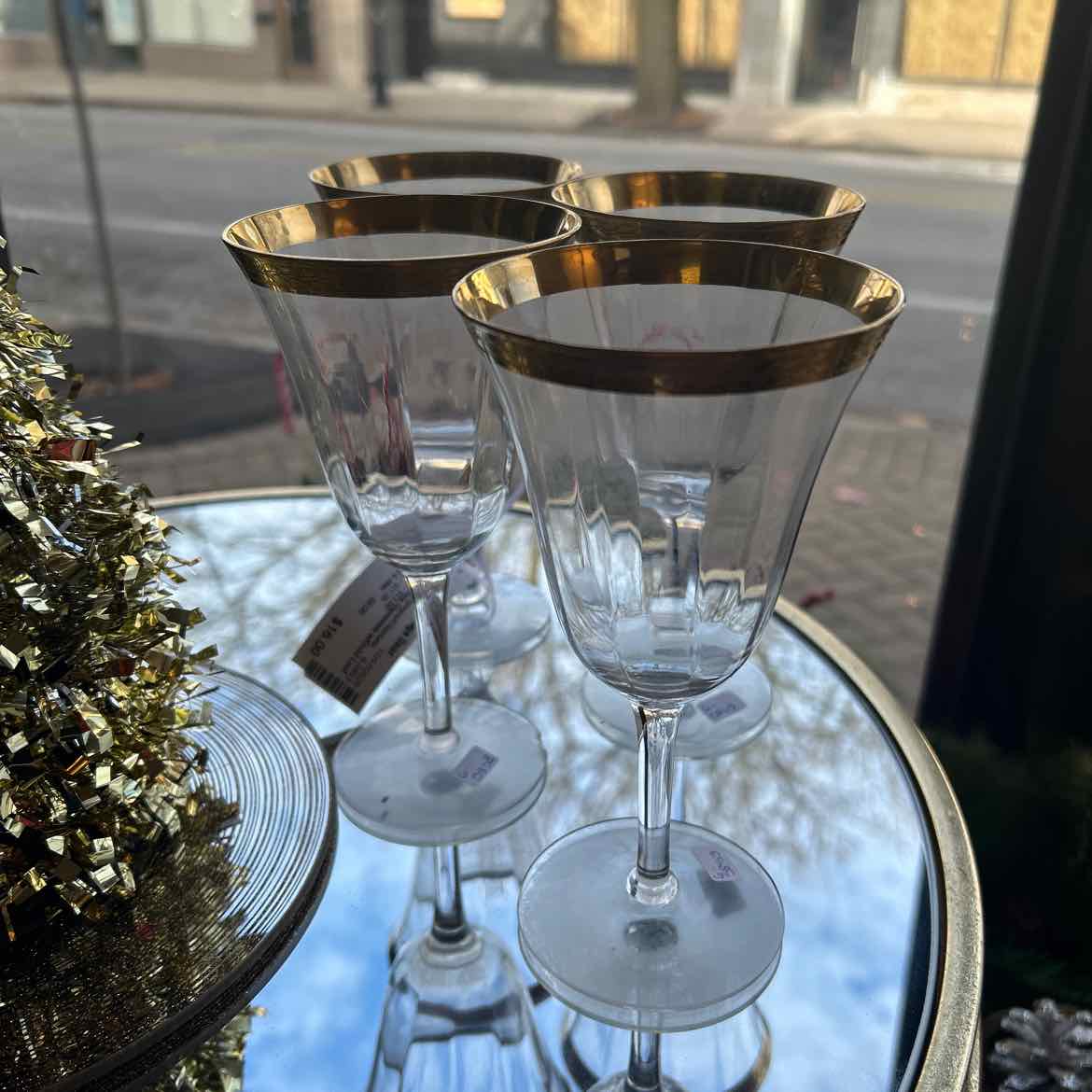 4 Haviland Wine Glassews w/Gold Leaf Band