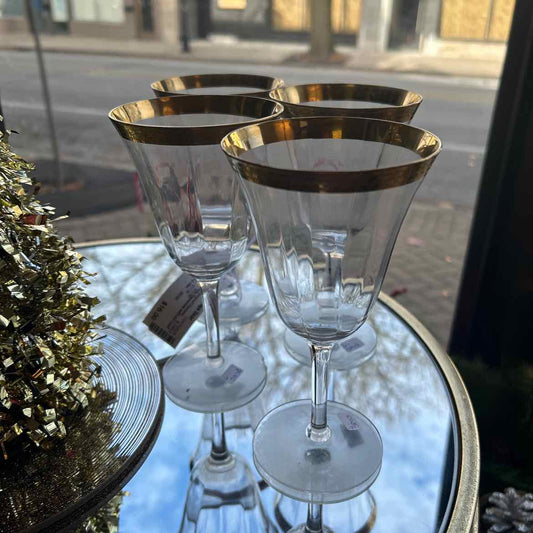 4 Haviland Wine Glassews w/Gold Leaf Band