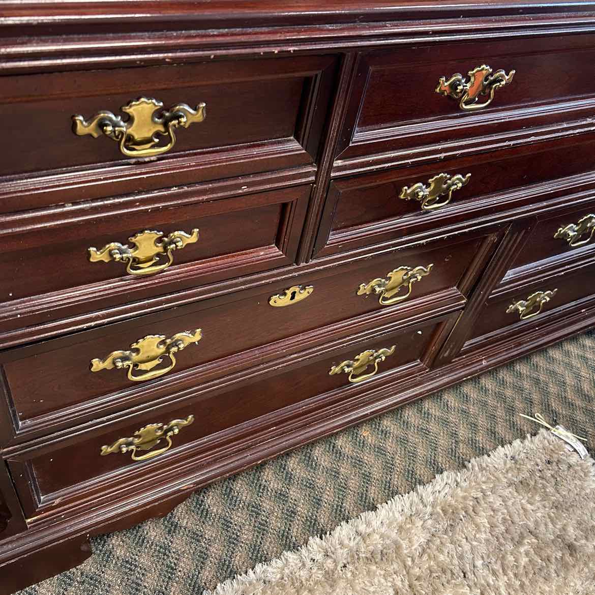 Mahogany Dresser w/Brass Handles & Mirror