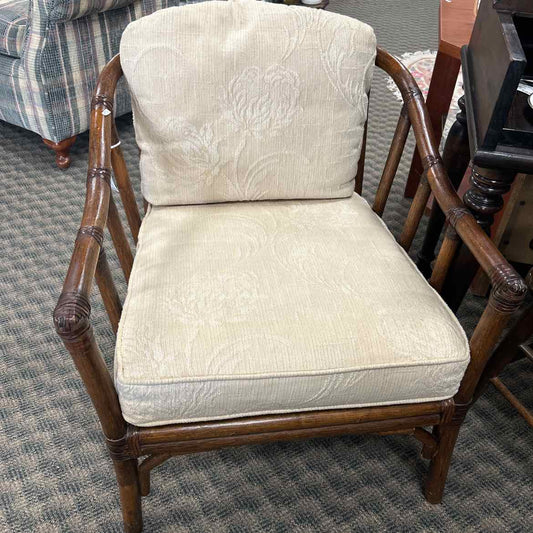 Wood Bamboo Chair w/Cream Cushion