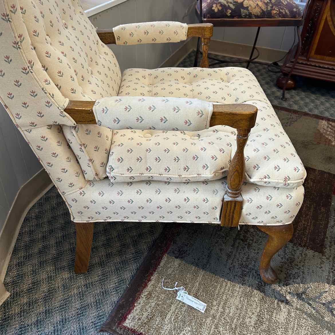 White Upholstered Chair w/Flowers