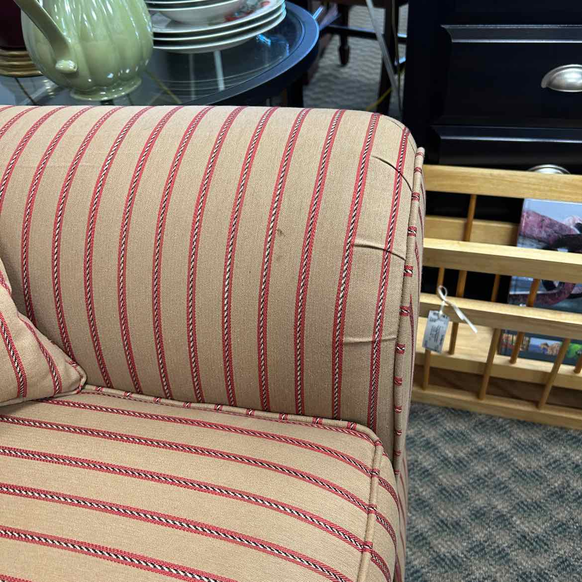 Red/Gold Striped Craftsmaster Sofa  w/4 Pillows