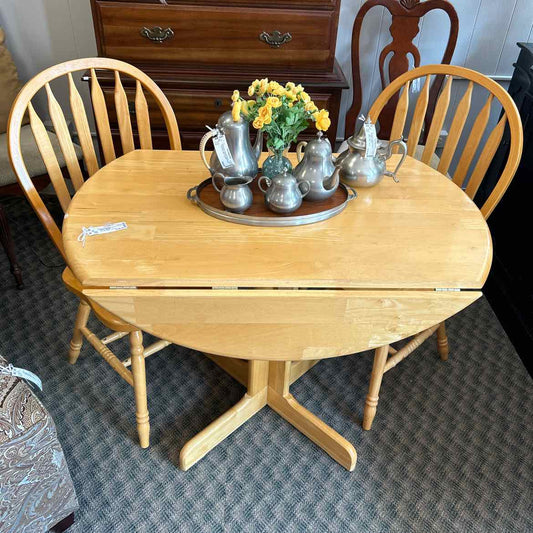 Light Wood Drop Leaf Table w/2 Chairs