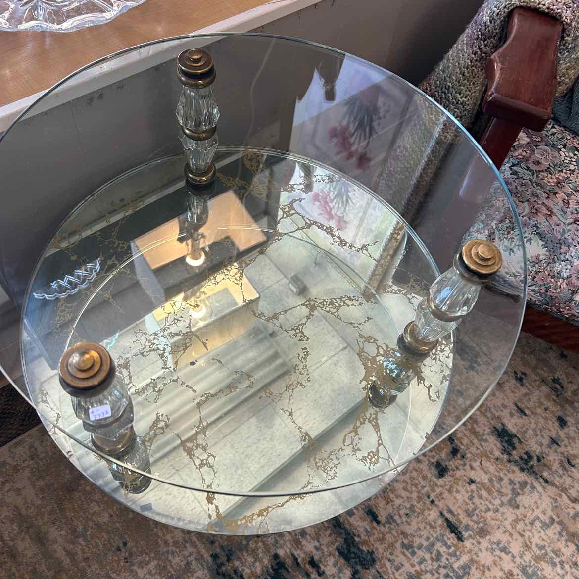Glass Side Table w/Shelf & Gold Legs
