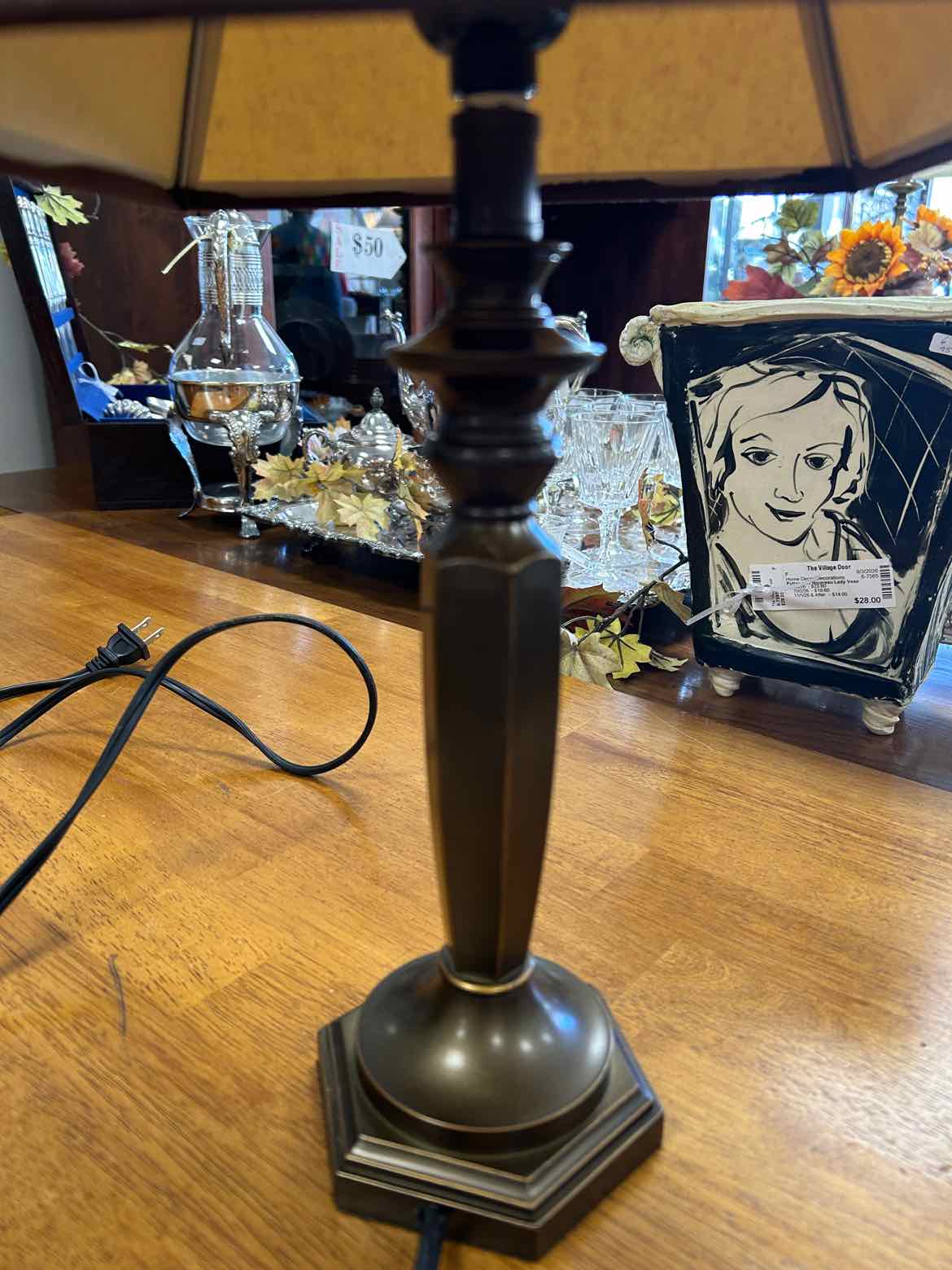 Bronze Lamp w/Square Shade