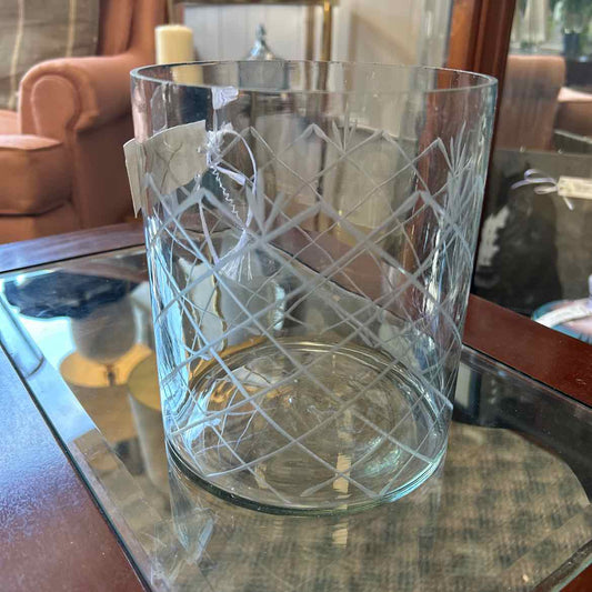 Large Glass Candleholder w/Etching