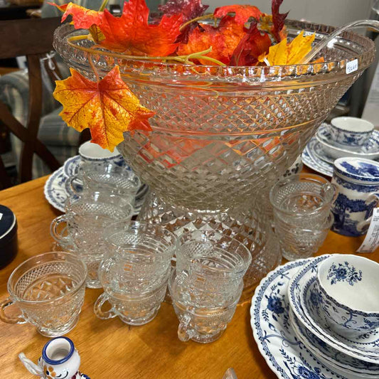 Pressed Glass Punch Bowl w/Base/24 Cups