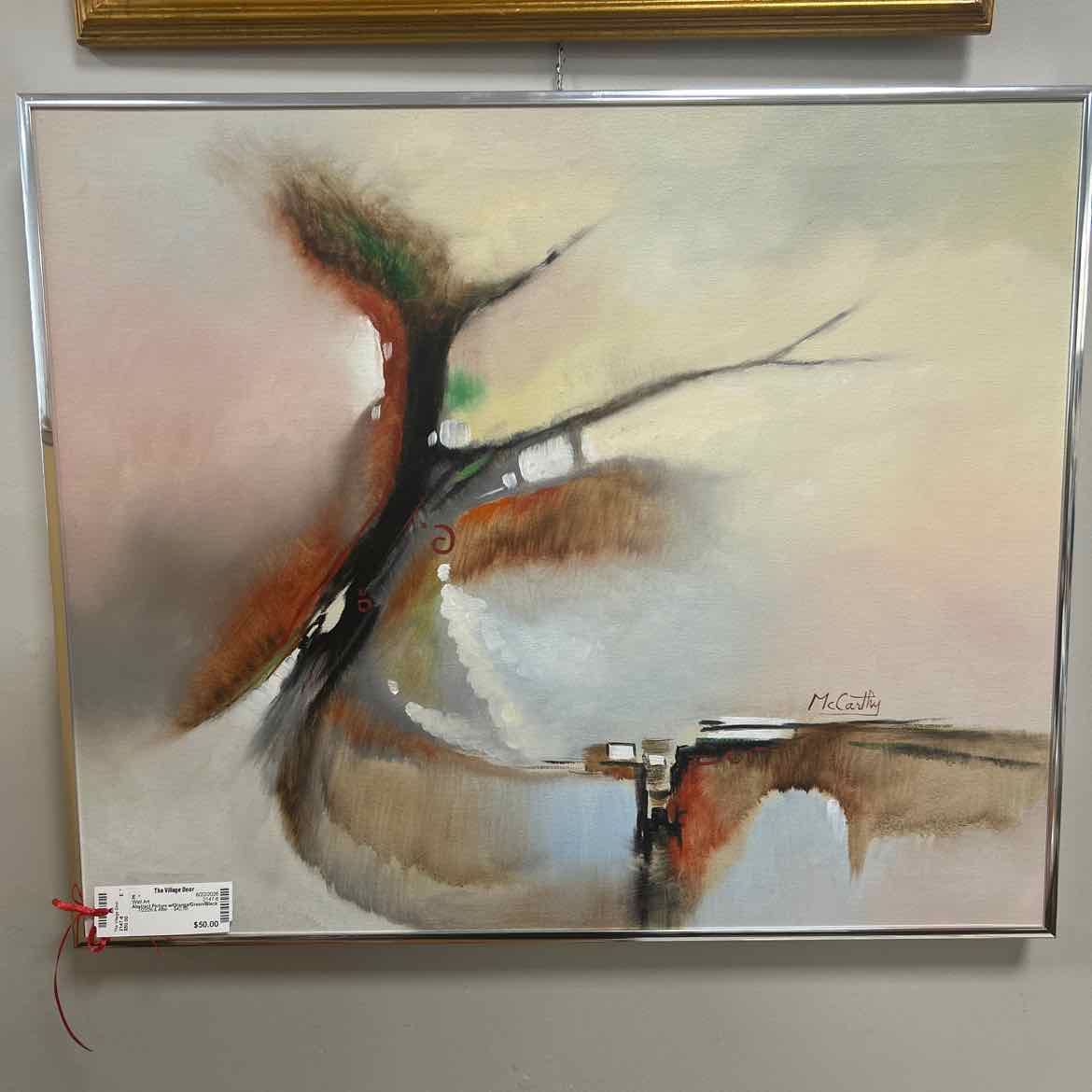 Abstract Picture w/Orange/Green/Black in Silver Frame