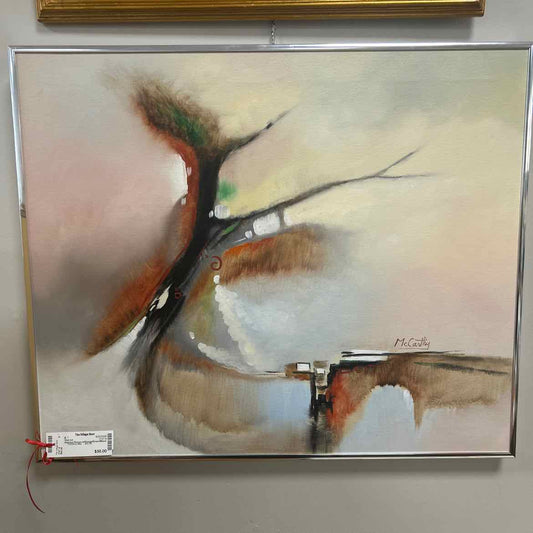 Abstract Picture w/Orange/Green/Black in Silver Frame