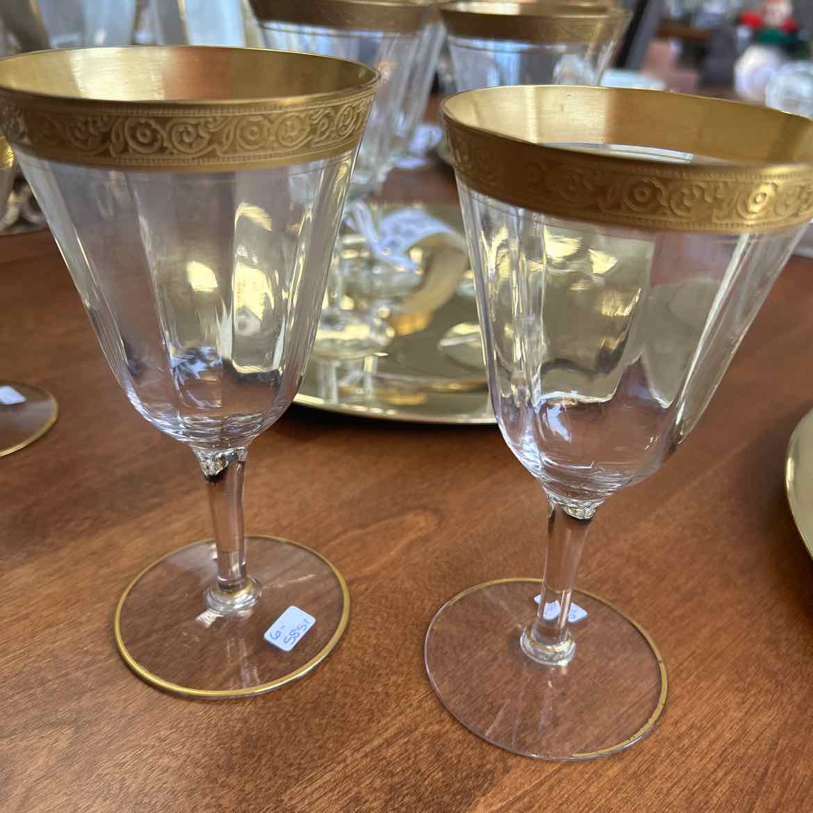6 Haviland Wine Glasses w/Wide Gold Band