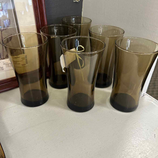 6 Amber Water Glasses