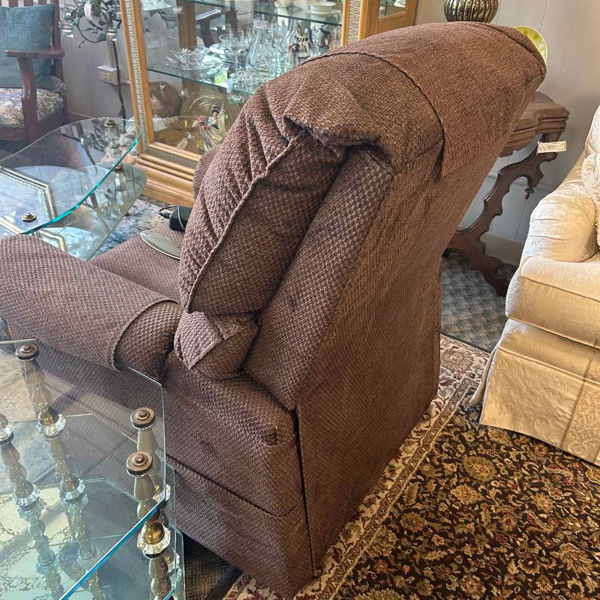 Brown Fabric Electric Arm Chair w/Power Lift