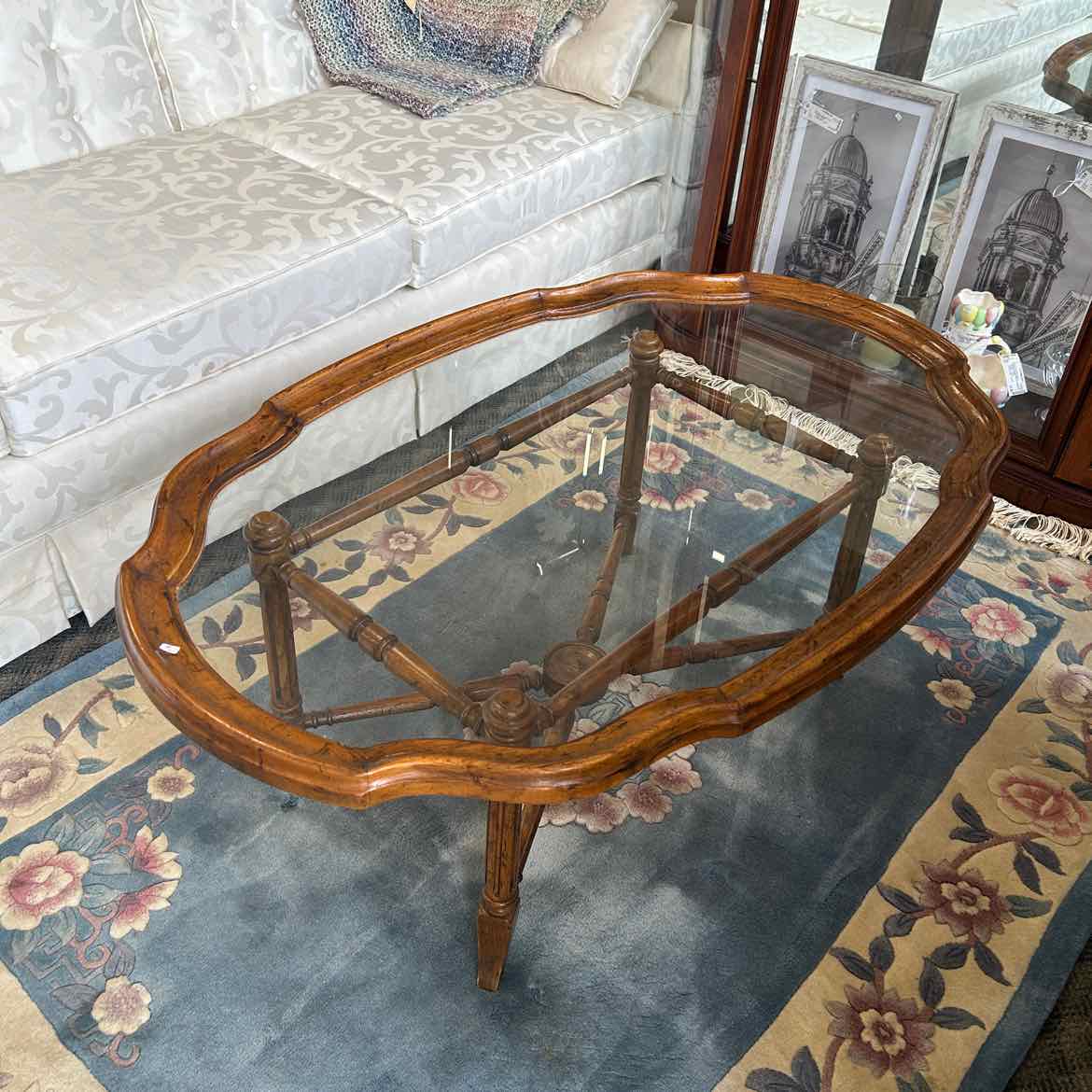 Glass Top Coffee Table w/Wood Legs