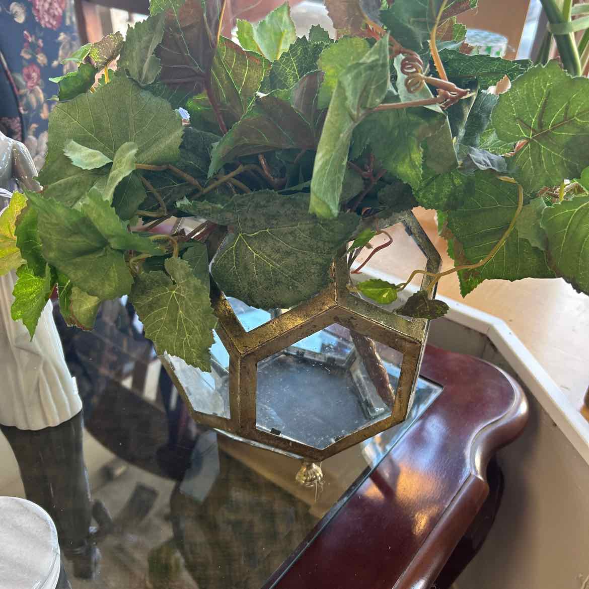 Brass & Glass Flower Container w/Greens AS IS