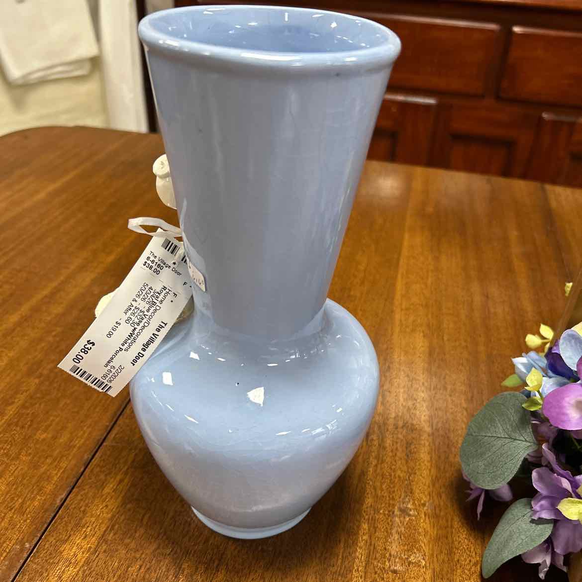 Royal Blue Vase w/White Porcelain Flowers