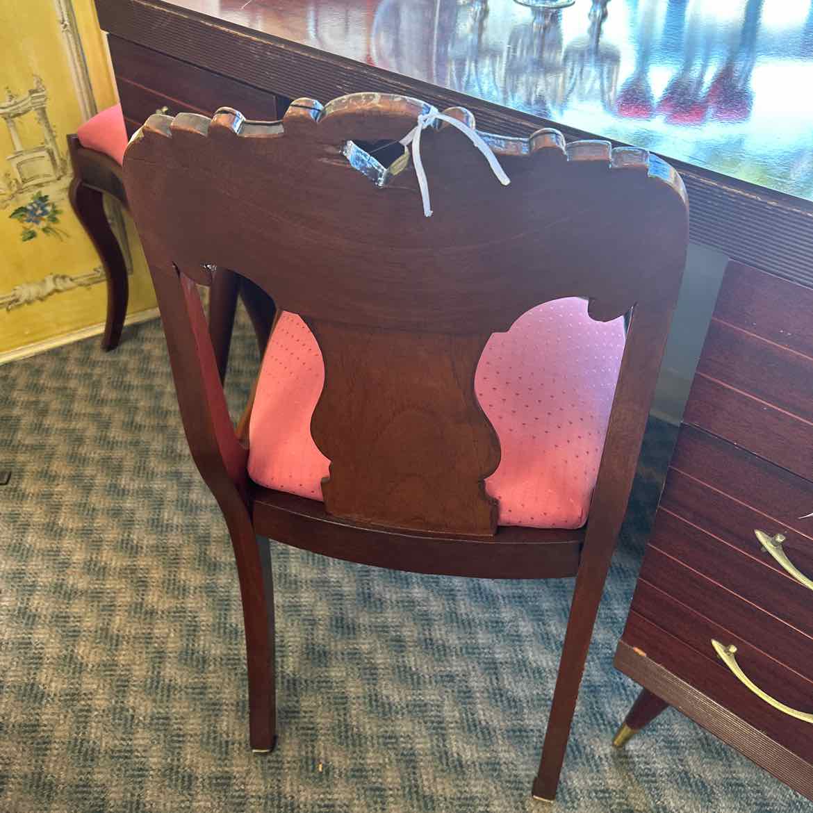 Vintage Wood Chair w/Rose Fabric Seat