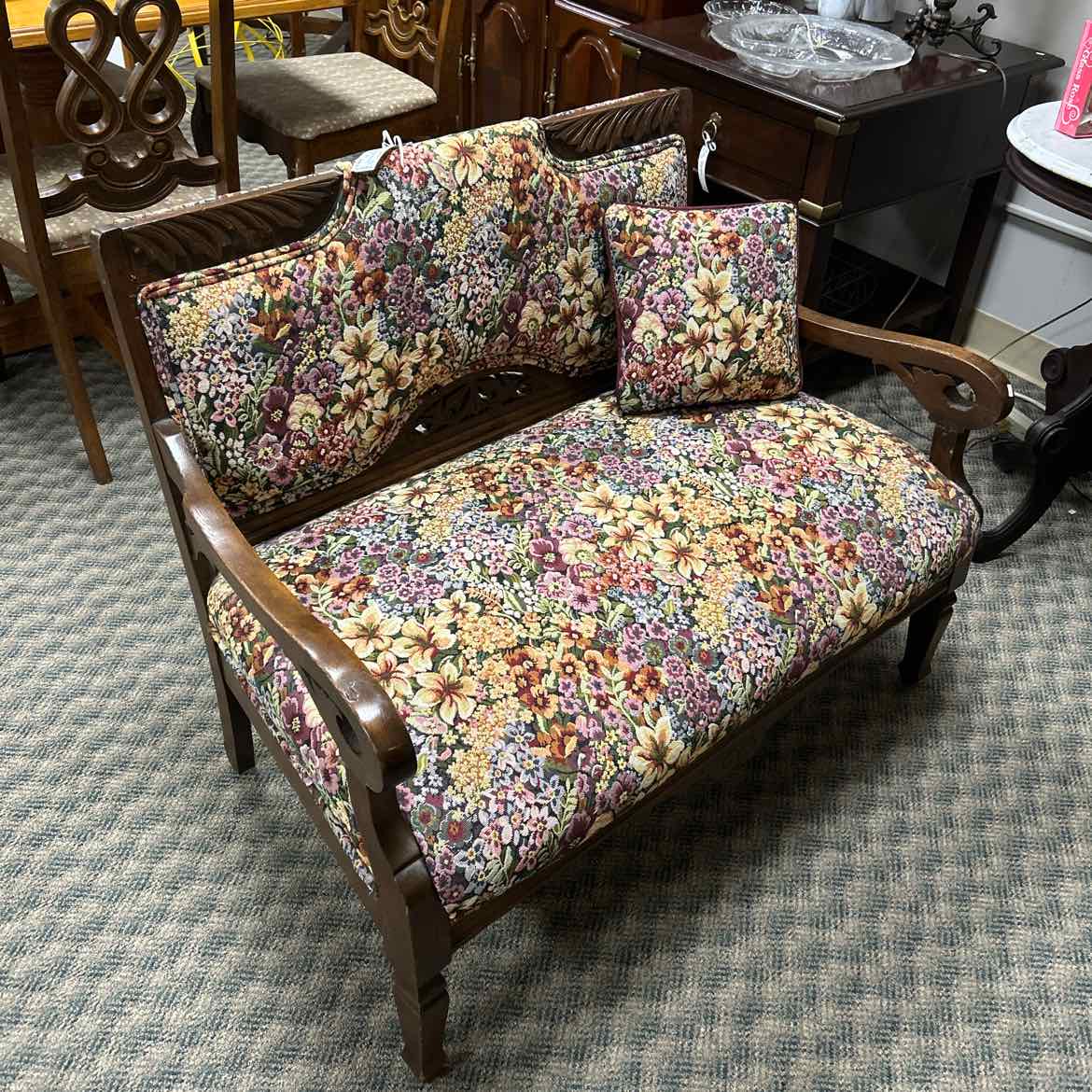 Multicolor Flowered Antique Settee