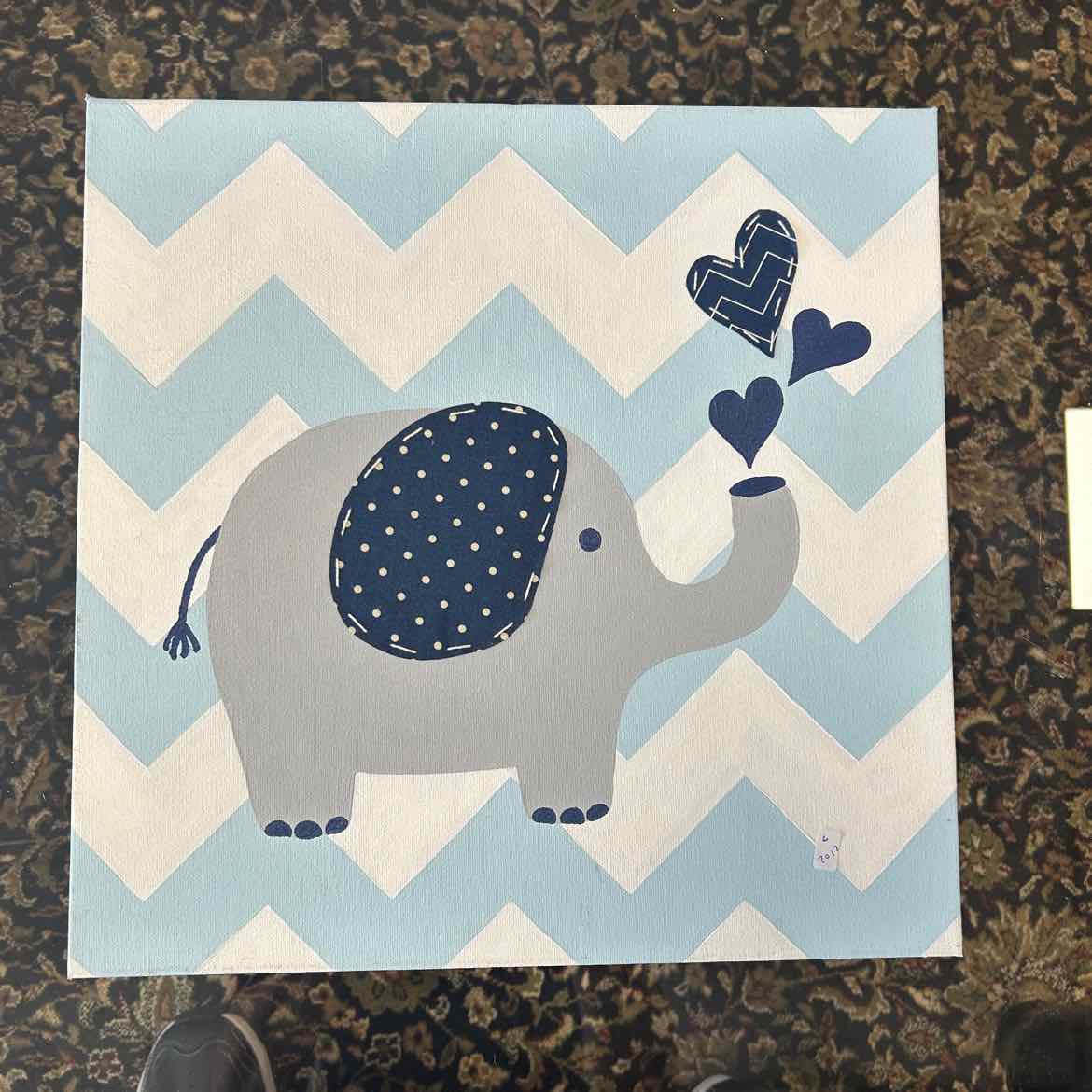 Square Blue Elephants on Canvas