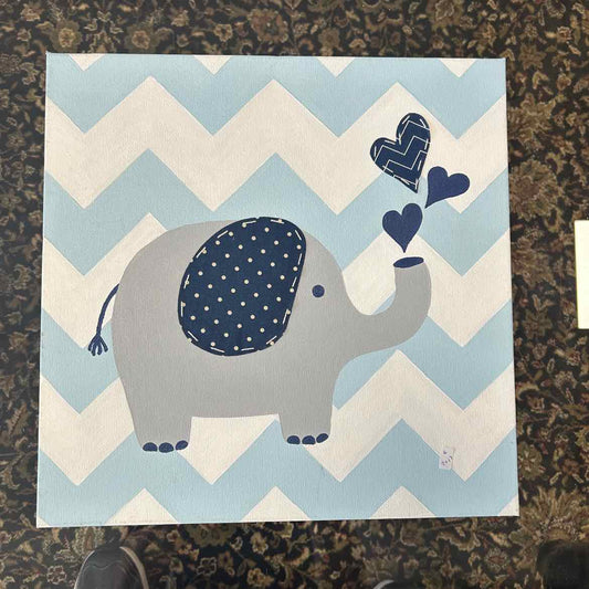 Square Blue Elephants on Canvas