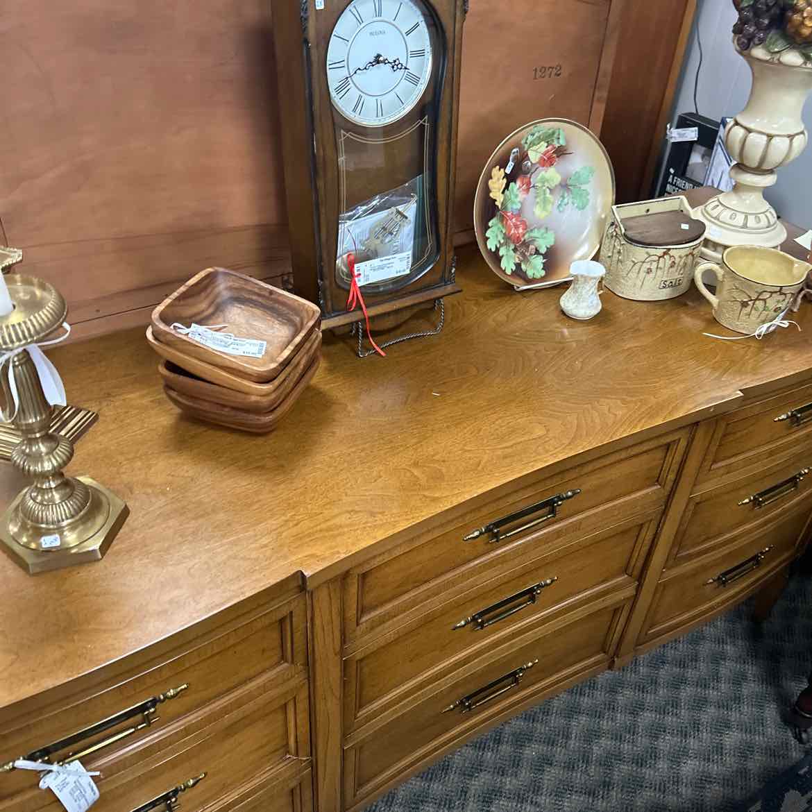 Wood Dresser w/9 Drawers & Brass Handles