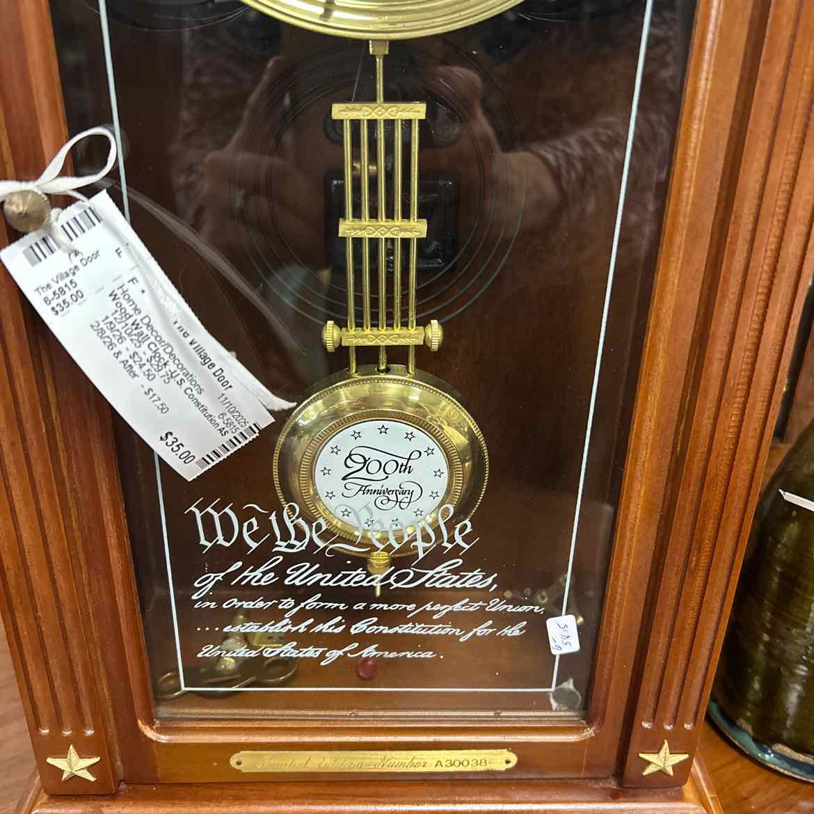 Wood Wall Clock -U.S. Constitution AS IS