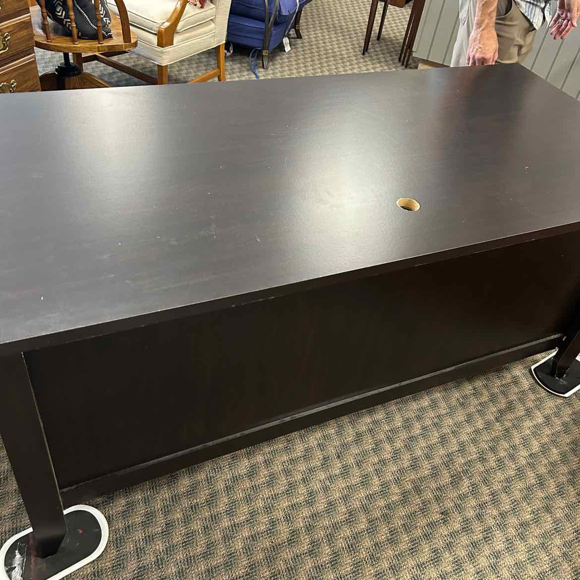 Large Black Wood Desk w/Silver Handles AS IS